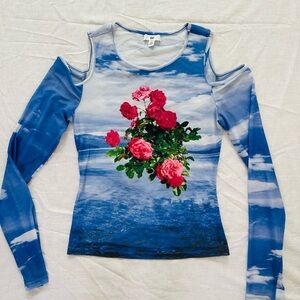 BP Roses Cut-Out Long Sleeve Mesh Shirt